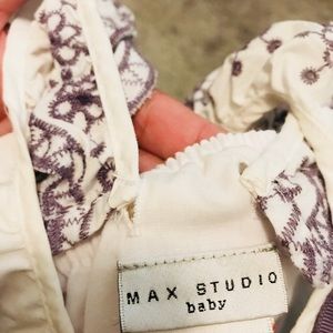 Max Studio baby white & eyelit cut purple trim top